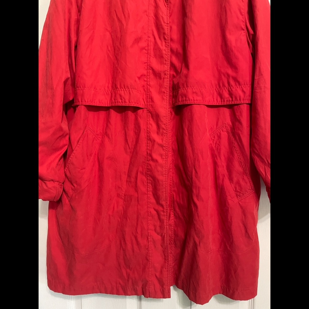 Vintage Misty Harbor Bright Red/Coral Trench Coat Long Wind Breaker Size 14 - Picture 3 of 9